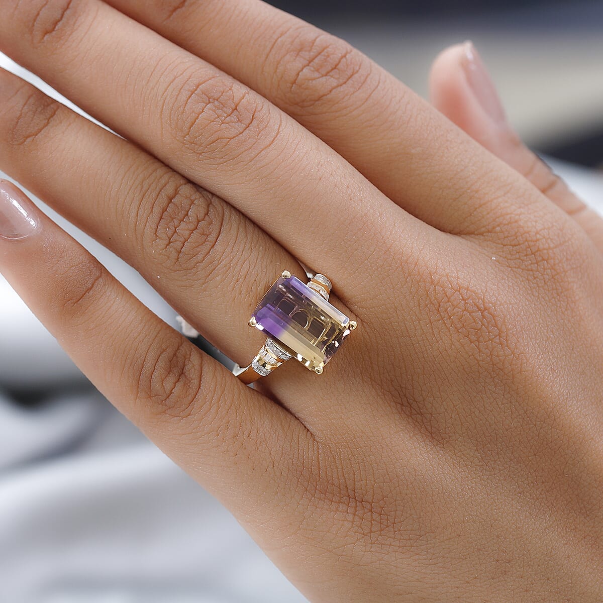 AAA Anahi Ametrine and Diamond Ring in Vermeil Yellow Gold Over Sterling Silver (Size 6.0) 7.25 ctw image number 2