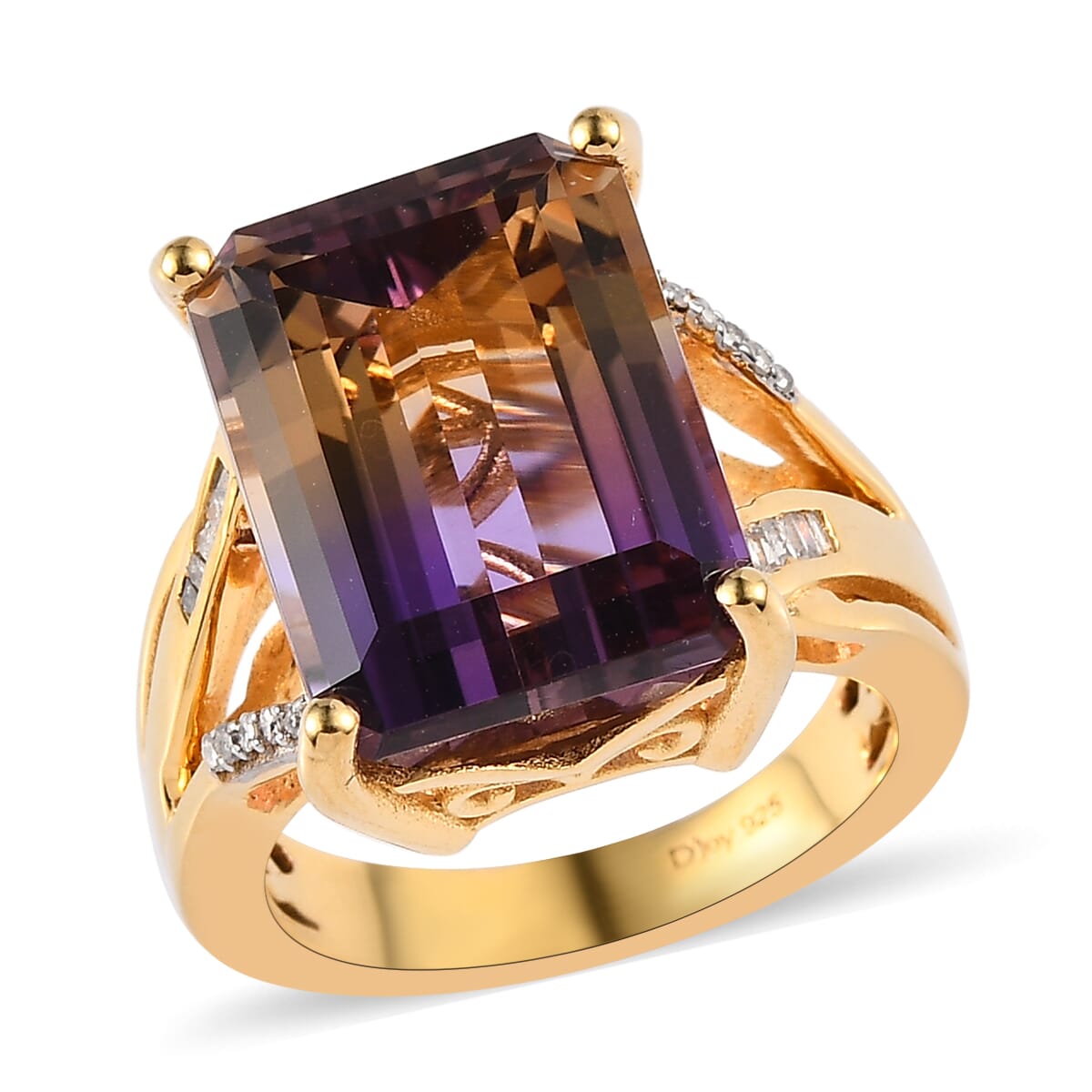 AAA Anahi Ametrine and Diamond Split Shank Ring in Vermeil Yellow Gold Over Sterling Silver 11.90 ctw (Del. in 7-10 Days) image number 0
