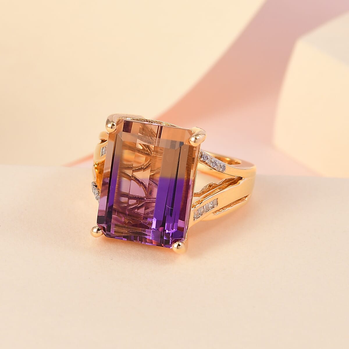 AAA Anahi Ametrine and Diamond Split Shank Ring in Vermeil Yellow Gold Over Sterling Silver 11.90 ctw (Del. in 7-10 Days) image number 1