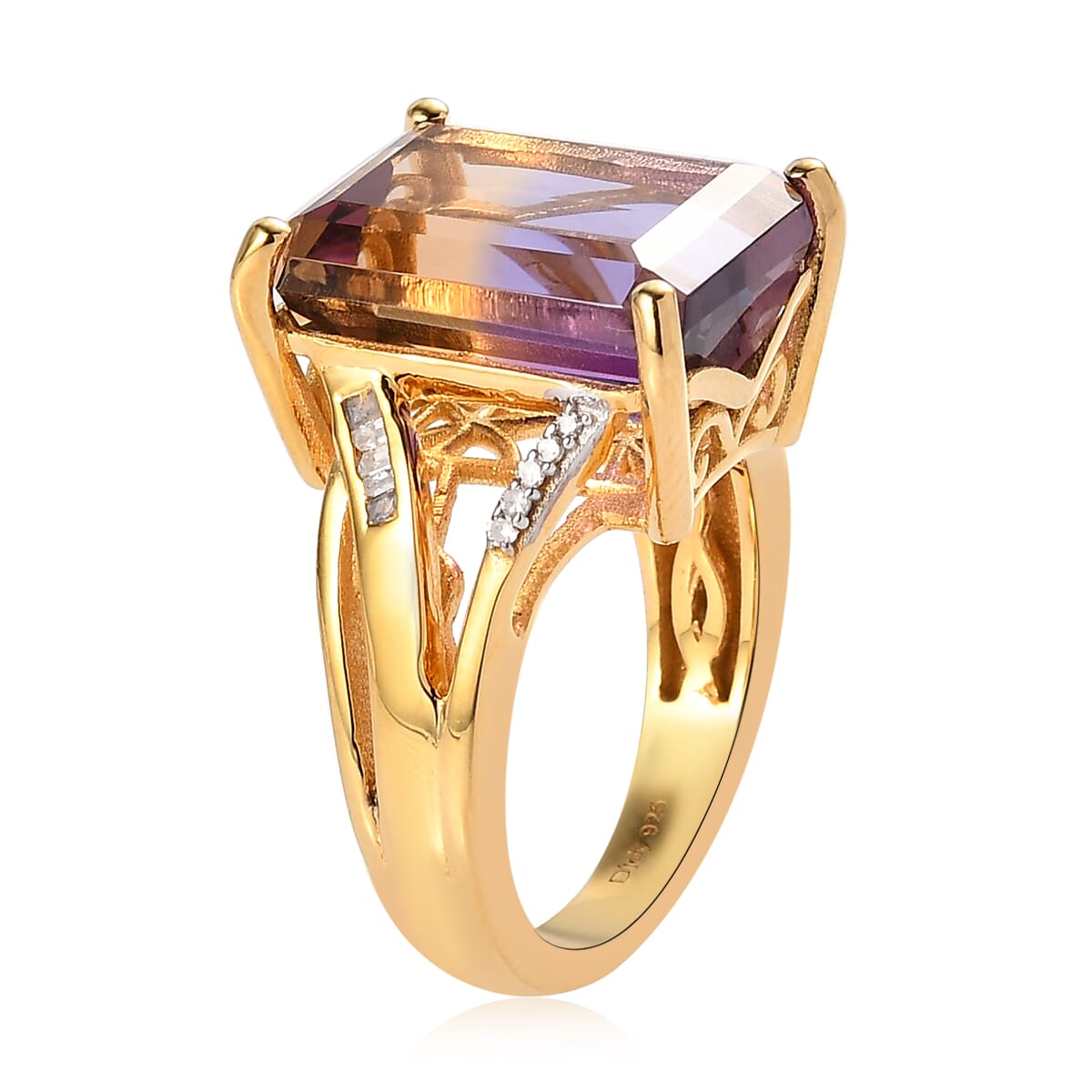 AAA Anahi Ametrine and Diamond Split Shank Ring in Vermeil Yellow Gold Over Sterling Silver 11.90 ctw (Del. in 7-10 Days) image number 3