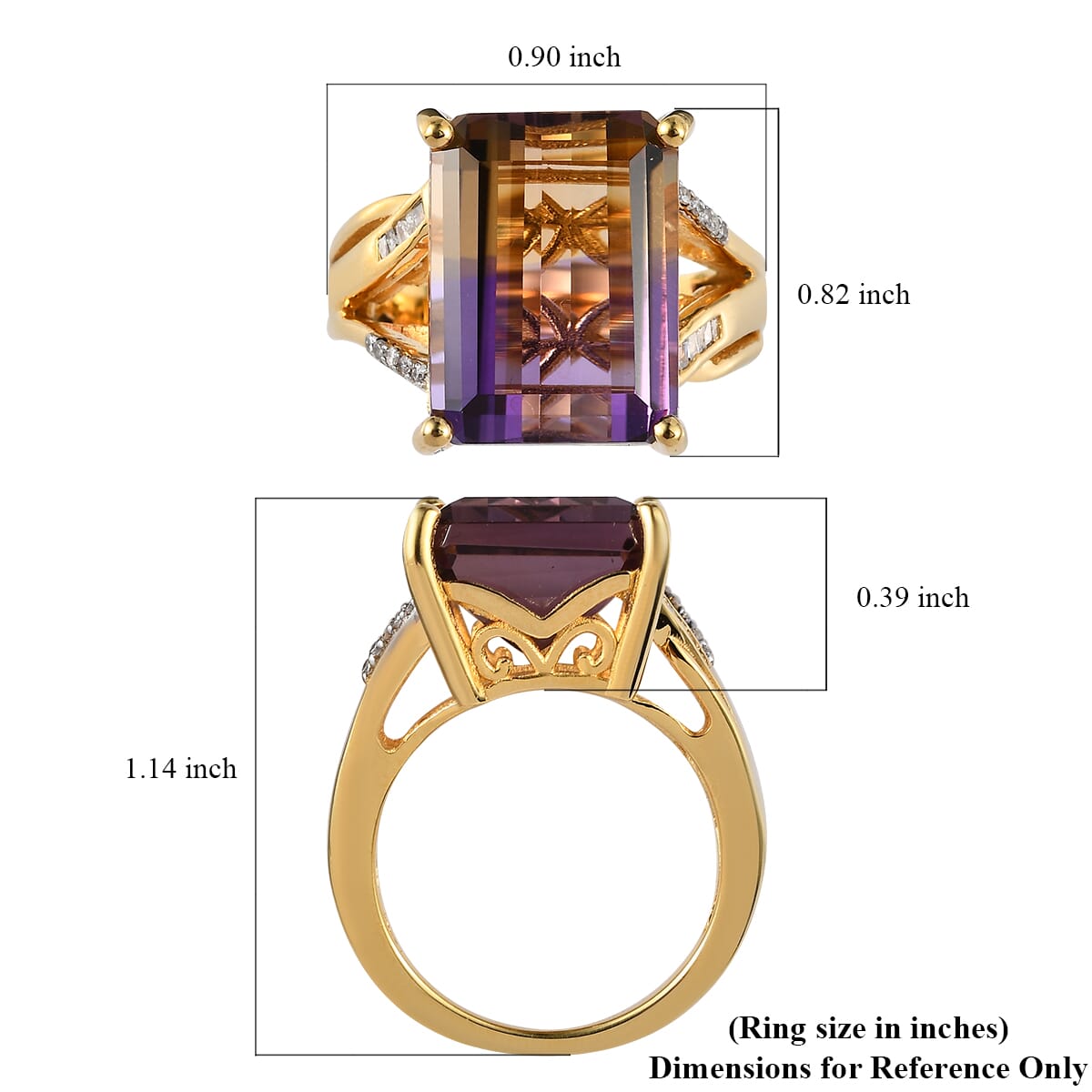 AAA Anahi Ametrine and Diamond Split Shank Ring in Vermeil Yellow Gold Over Sterling Silver 11.90 ctw (Del. in 7-10 Days) image number 5