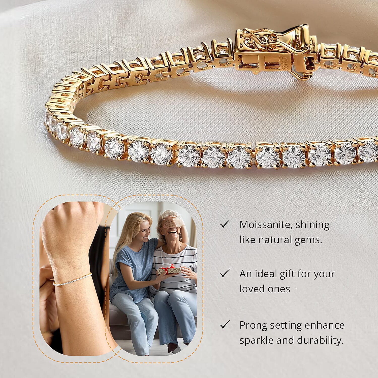 D'Joy Moissanite 5.70 ctw Tennis Bracelet in Vermeil Yellow Gold Over Sterling Silver (6.50 In)