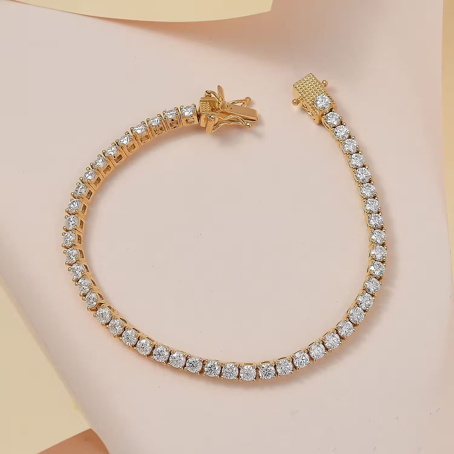 D'Joy Moissanite 5.70 ctw Tennis Bracelet in Vermeil Yellow Gold Over Sterling Silver (6.50 In)