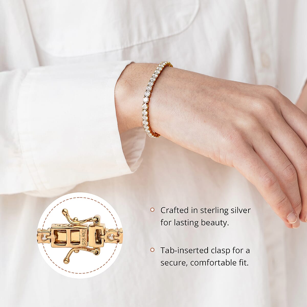 Moissanite 5.20 ctw Tennis Bracelet, Moissanite Bracelet, Line Bracelet, Vermeil Yellow Gold Over Sterling Silver Bracelet (7.25 In) image number 3