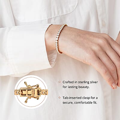 Moissanite 5.20 ctw Tennis Bracelet, Moissanite Bracelet, Line Bracelet, Vermeil Yellow Gold Over Sterling Silver Bracelet (7.25 In)