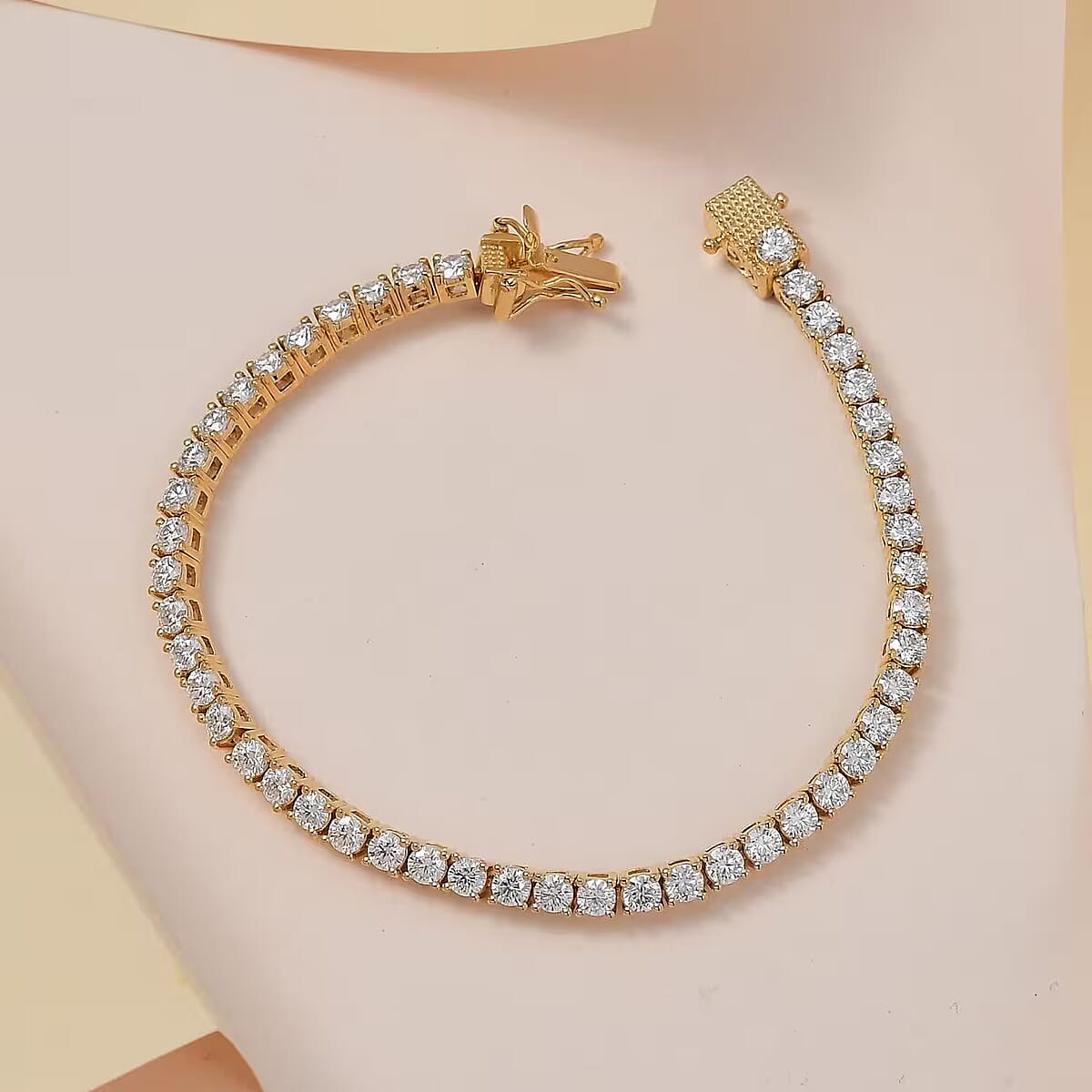 Moissanite 5.20 ctw Tennis Bracelet, Moissanite Bracelet, Line Bracelet, Vermeil Yellow Gold Over Sterling Silver Bracelet (7.25 In) image number 5