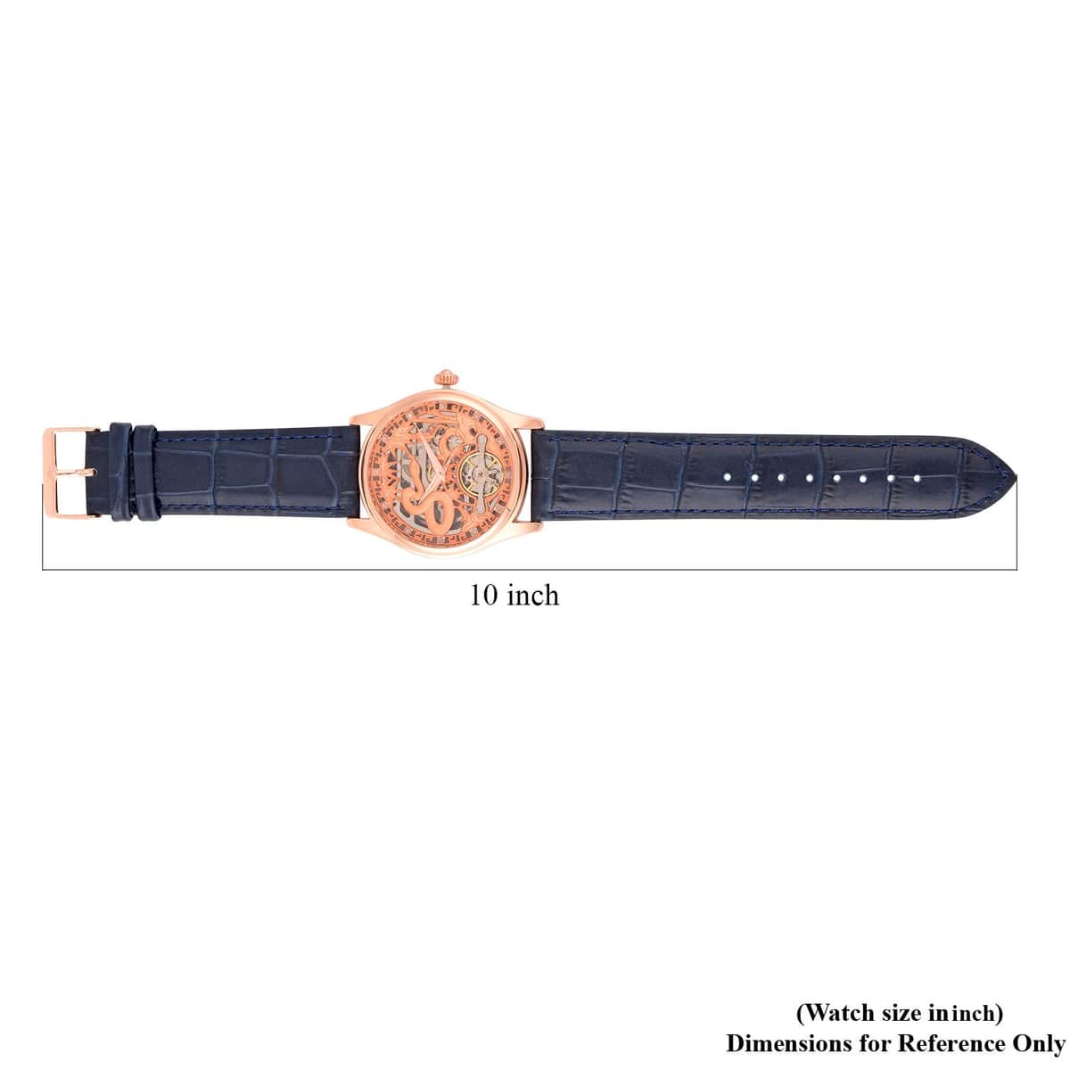 GENOA White Diamond Automatic Mechanical Movement Snake Pattern Watch in Rosetone with Navy Blue Leather Strap (44.20mm) (7.00-9.00 Inches) 0.10 ctw image number 6