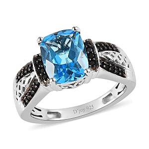 Marambaia Topaz and Thai Black Spinel Ring in Platinum Over Sterling Silver (Size 7.0) 2.90 ctw