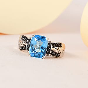 Marambaia Topaz and Thai Black Spinel Ring in Platinum Over Sterling Silver (Size 7.0) 2.90 ctw