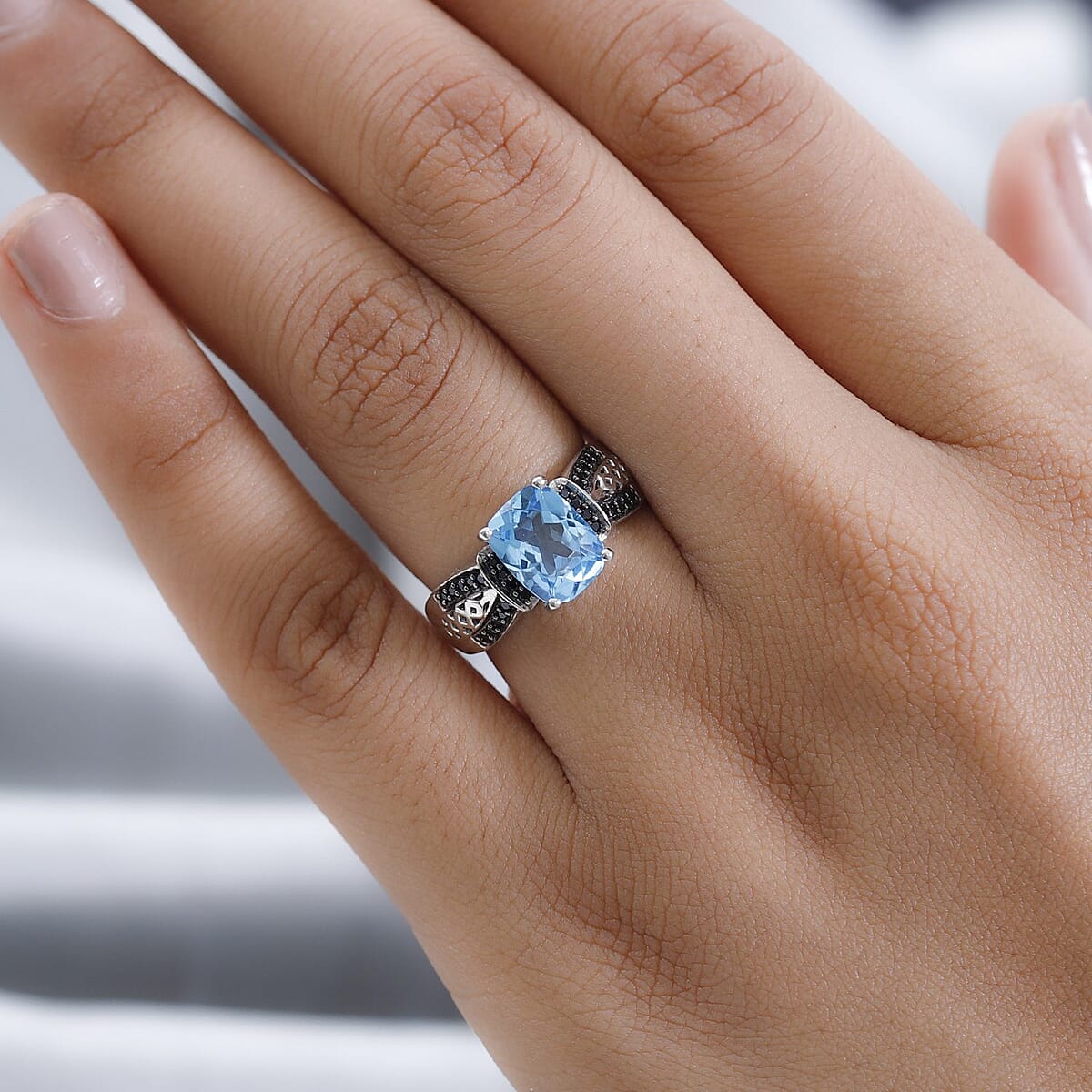 Marambaia Topaz and Thai Black Spinel Ring in Platinum Over Sterling Silver (Size 7.0) 2.90 ctw image number 2