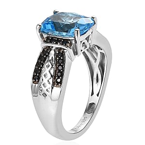 Marambaia Topaz and Thai Black Spinel Ring in Platinum Over Sterling Silver (Size 7.0) 2.90 ctw