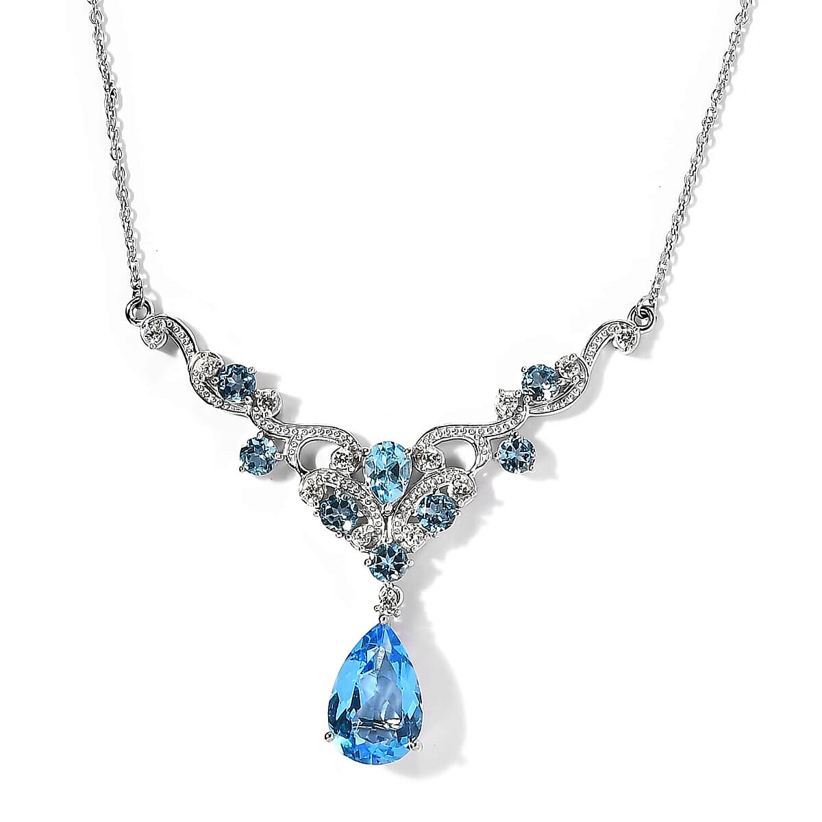 Marambaia Topaz and White Zircon Necklace 18 Inches in Platinum Over Sterling Silver 11.10 ctw image number 0