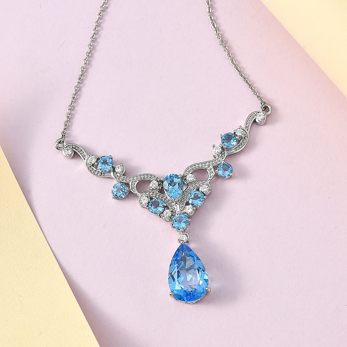 Marambaia Topaz and White Zircon Necklace 18 Inches in Platinum Over Sterling Silver 11.10 ctw image number 1