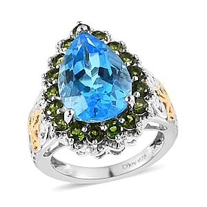 Marambaia Topaz and Chrome Diopside Halo Ring in Vermeil YG and Platinum Over Sterling Silver (Size 6.0) 8.75 ctw