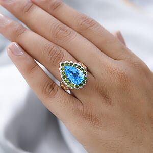 Marambaia Topaz and Chrome Diopside Halo Ring in Vermeil YG and Platinum Over Sterling Silver (Size 6.0) 8.75 ctw