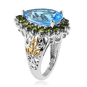 Marambaia Topaz and Chrome Diopside Halo Ring in Vermeil YG and Platinum Over Sterling Silver (Size 6.0) 8.75 ctw