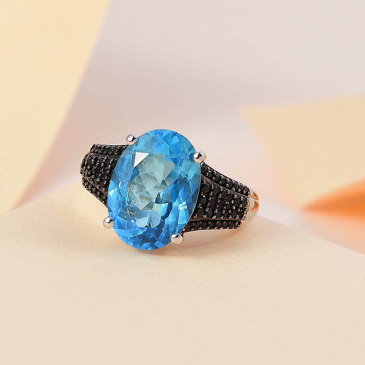 Marambaia Topaz and Natural Thai Black Spinel Ring in Platinum Over Sterling Silver 7.90 ctw image number 1