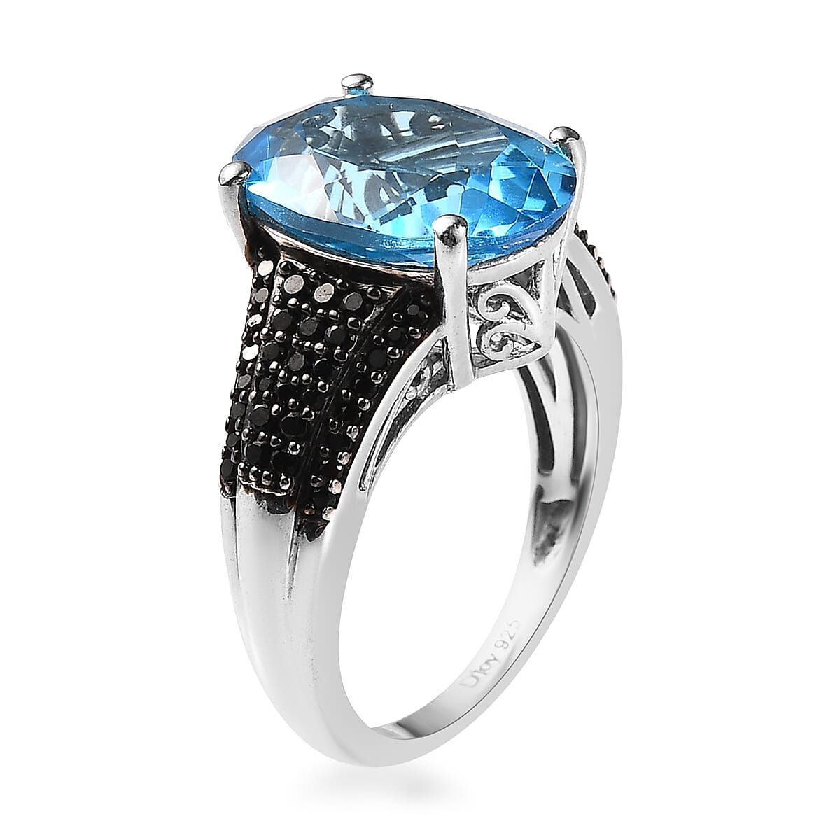 Marambaia Topaz and Natural Thai Black Spinel Ring in Platinum Over Sterling Silver 7.90 ctw image number 2