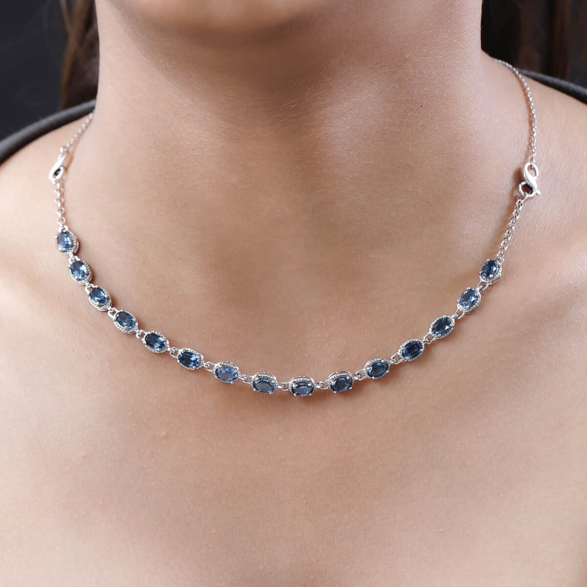 Toi et Moi London Blue Topaz and White Sapphire Necklace in Sterling Silver  (18 in)