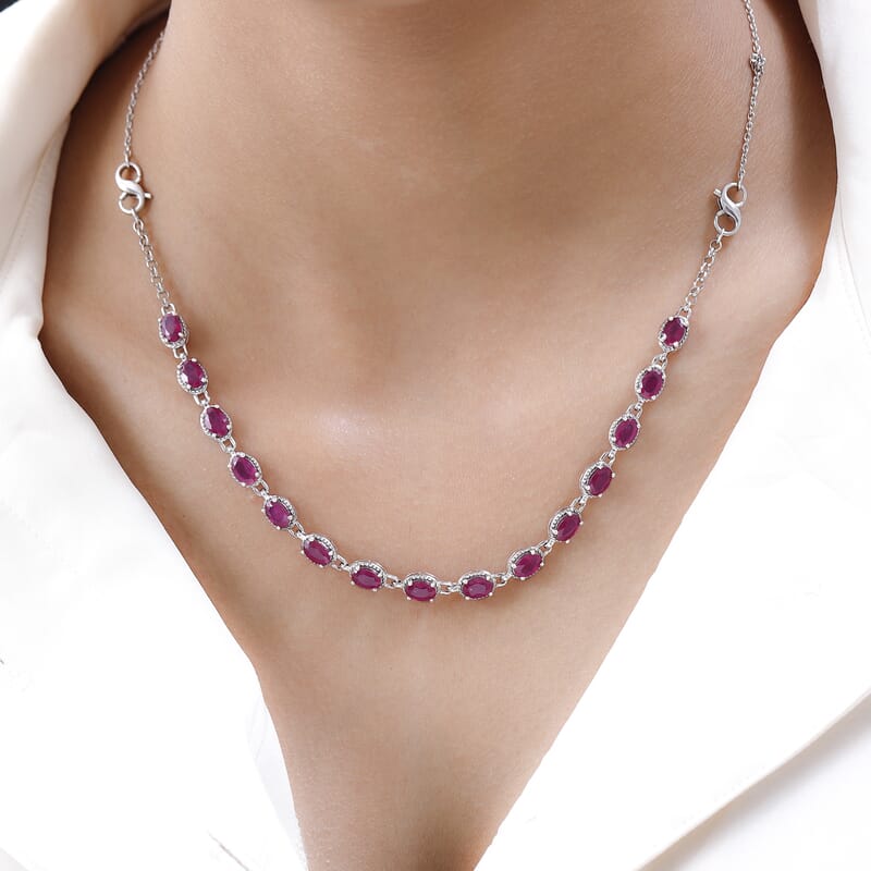 Niassa Ruby (FF) Necklace 18 Inches Interchangeable into Bracelet in Platinum Over Sterling Silver 10.25 ctw