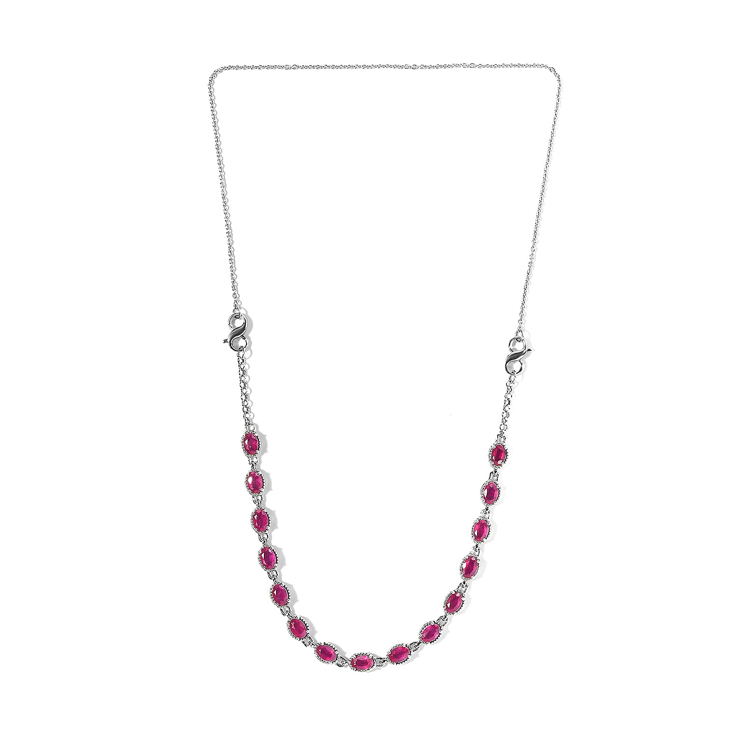 Niassa Ruby (FF) Necklace 18 Inches Interchangeable into Bracelet in Platinum Over Sterling Silver 10.25 ctw