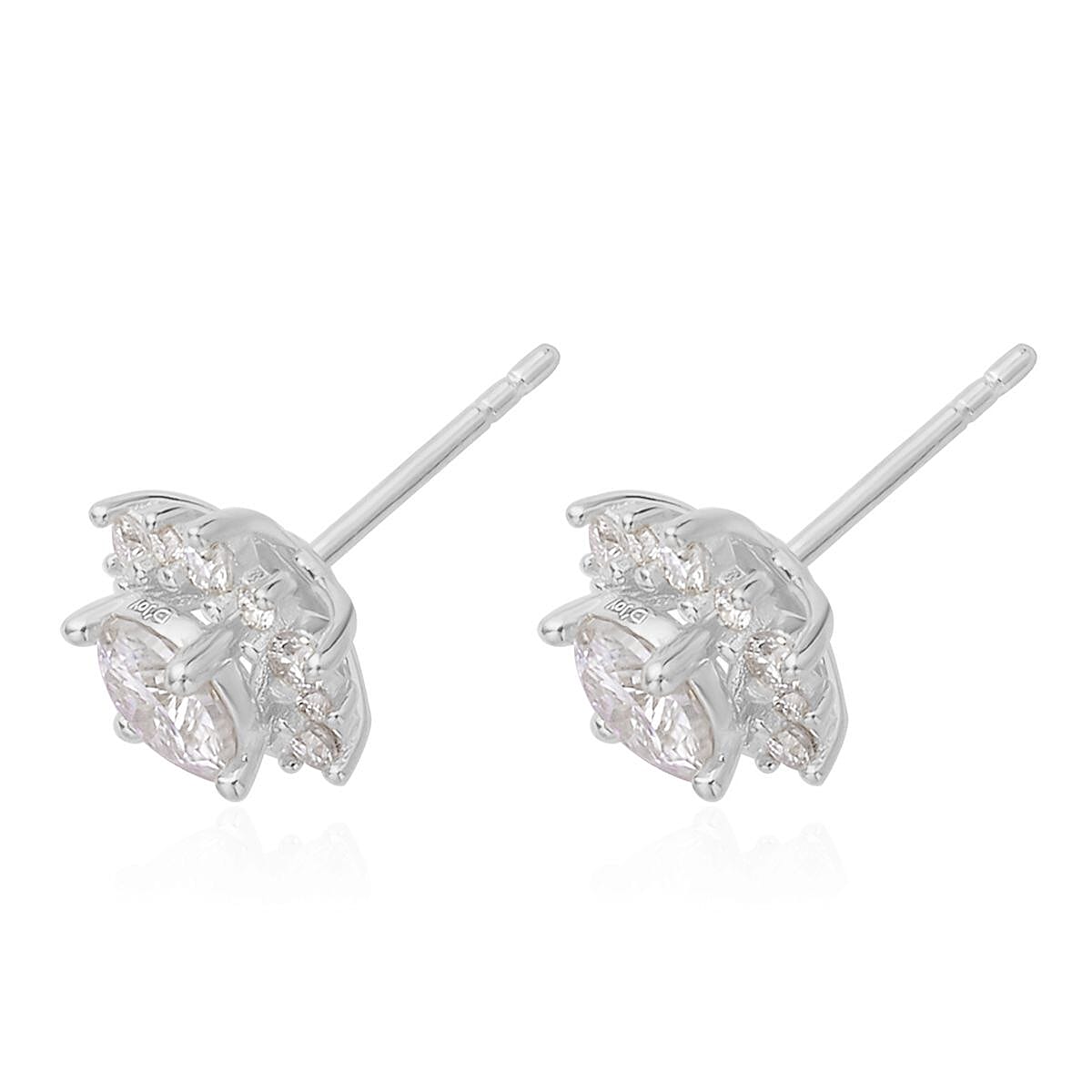 120 Facet Moissanite Sunburst Stud Earrings in Rhodium Over Sterling Silver 1.25 ctw