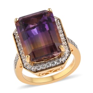 AAA Anahi Ametrine and White Zircon Halo Ring in Vermeil Yellow Gold Over Sterling Silver (Size 10.0) 13.15 ctw