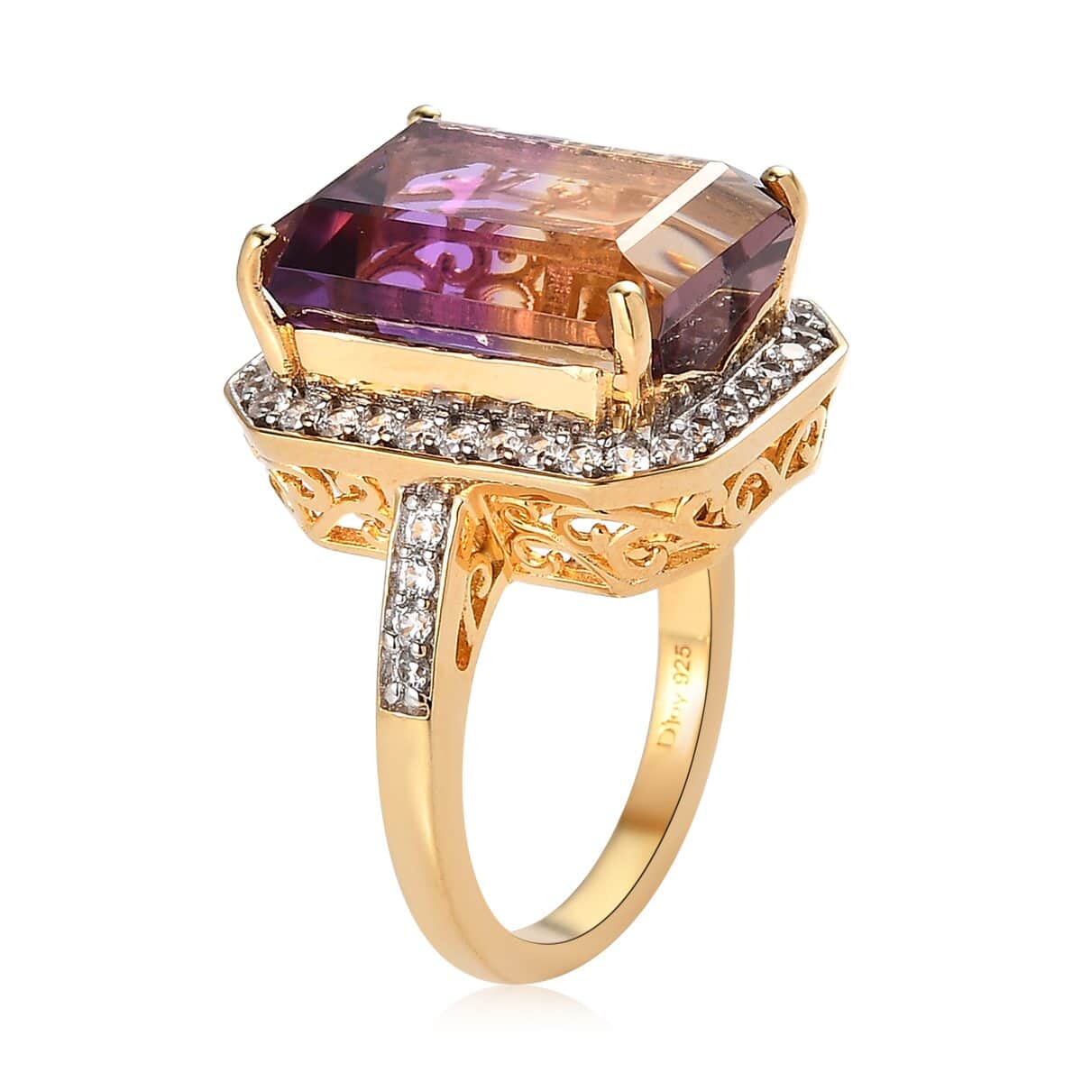 AAA Anahi Ametrine and Natural White Zircon Halo Ring in Vermeil Yellow Gold Over Sterling Silver 12.85 ctw image number 3