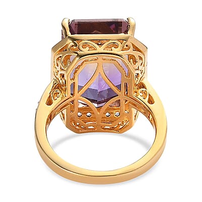 AAA Anahi Ametrine and White Zircon Halo Ring in Vermeil Yellow Gold Over Sterling Silver (Size 10.0) 13.15 ctw