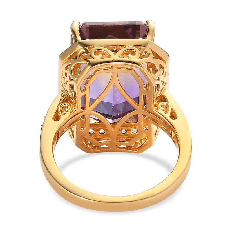 AAA Anahi Ametrine and White Zircon Halo Ring in Vermeil Yellow Gold Over Sterling Silver (Size 10.0) 13.15 ctw