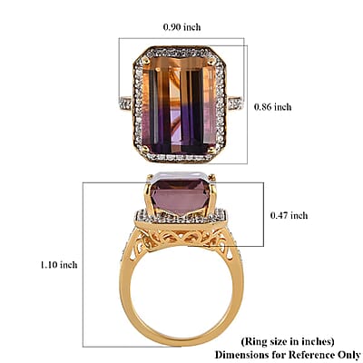 AAA Anahi Ametrine and White Zircon Halo Ring in Vermeil Yellow Gold Over Sterling Silver (Size 10.0) 13.15 ctw