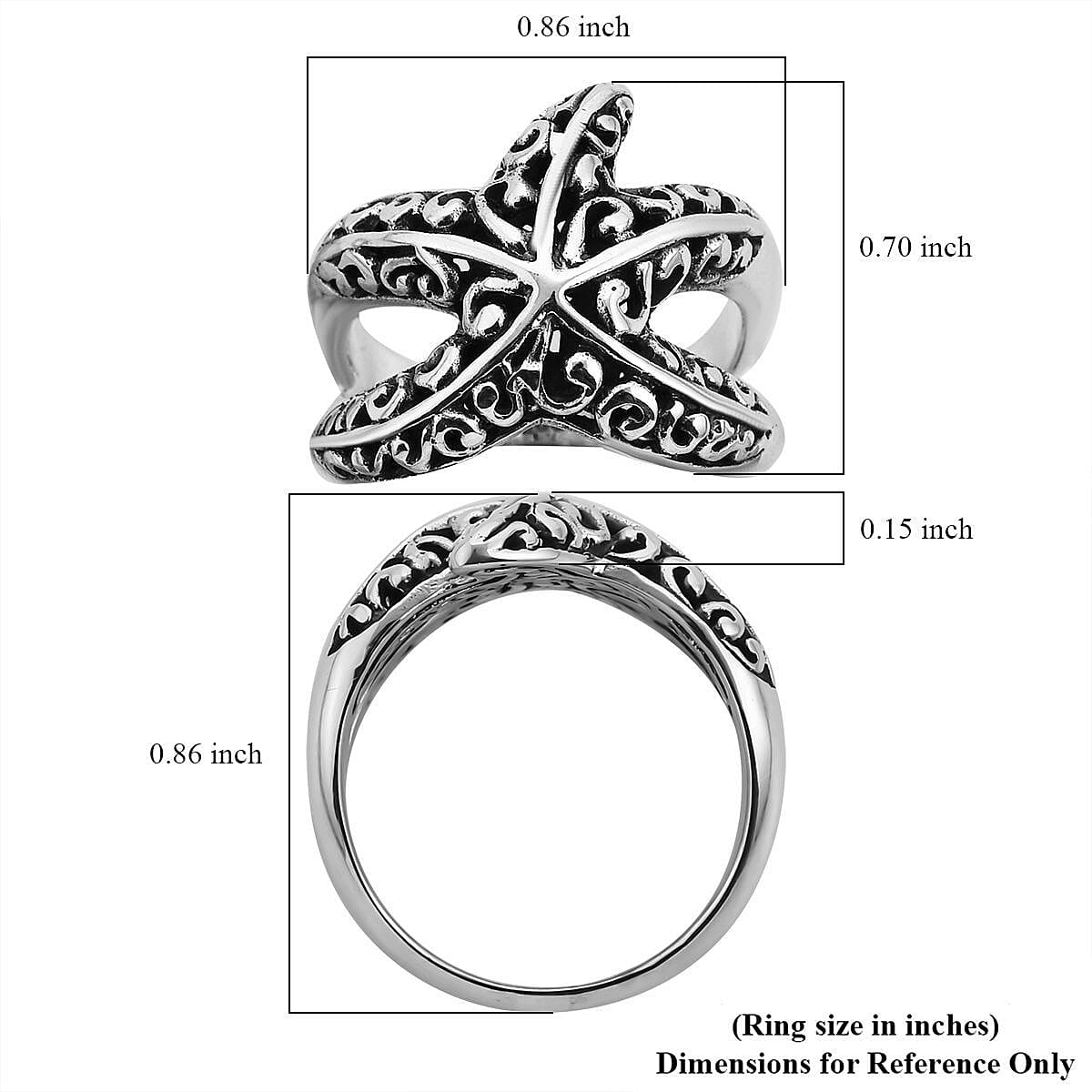 Bali Legacy Sterling Silver Starfish Ring (Size 10.0) 6.65 Grams
