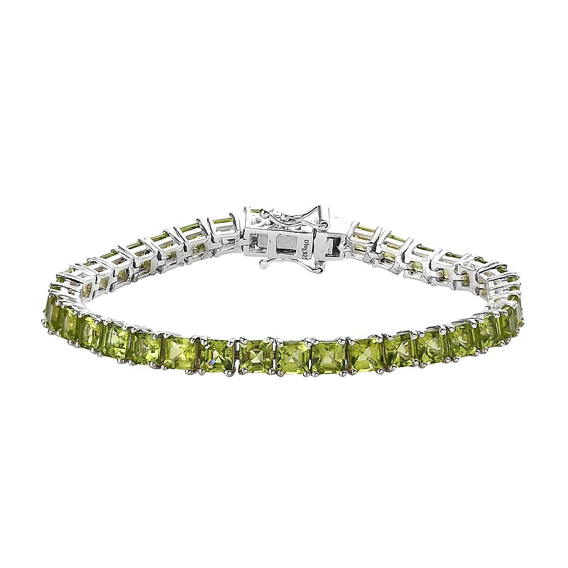 Asscher Cut Arizona Peridot Tennis Bracelet, Platinum Over Sterling Silver Bracelet, Peridot Bracelet, Gifts For Her (6.50 In) 12.40 ctw
