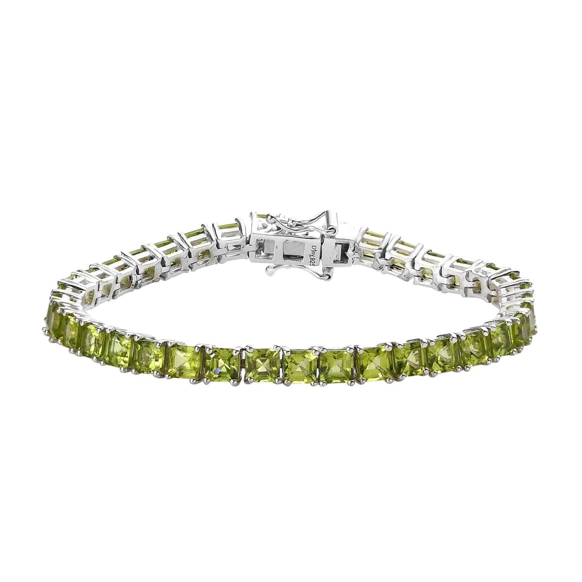 Asscher Cut American Natural Arizona Peridot Bracelet in Platinum Over Sterling Silver (6.50 In) 12.40 ctw image number 0