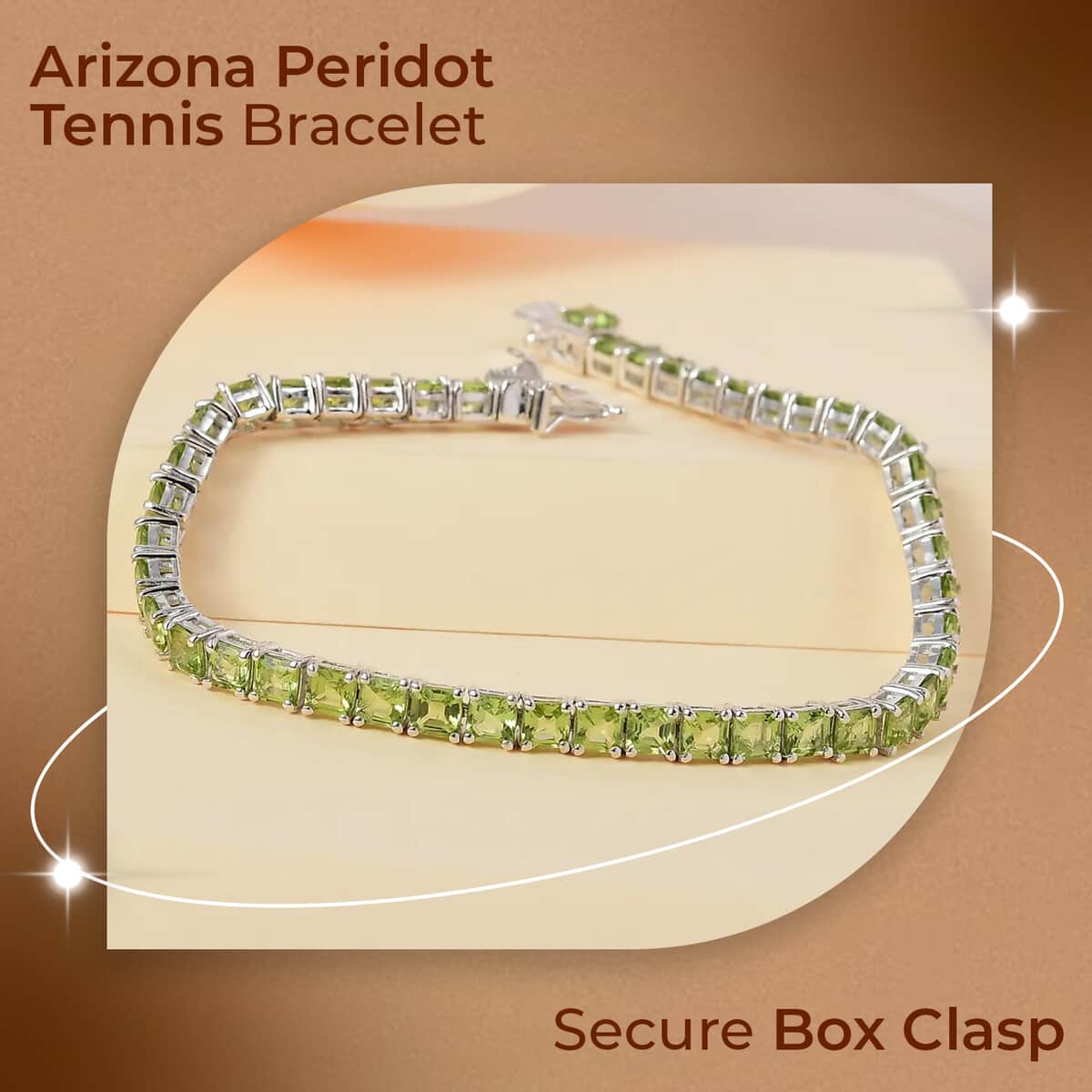 Asscher Cut American Natural Arizona Peridot Bracelet in Platinum Over Sterling Silver (6.50 In) 12.40 ctw image number 1