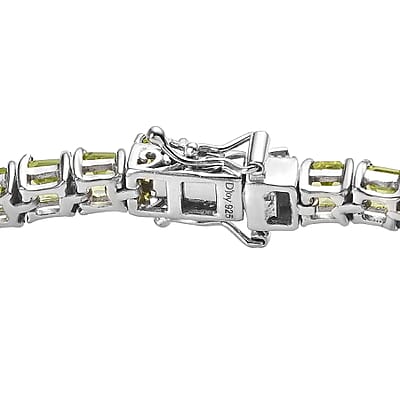Asscher Cut Arizona Peridot Tennis Bracelet, Platinum Over Sterling Silver Bracelet, Peridot Bracelet, Gifts For Her (6.50 In) 12.40 ctw