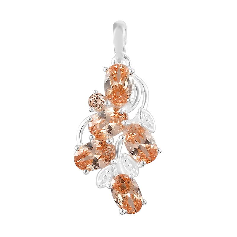 Simulated Champagne Color Diamond Pendant without Chain in Sterling Silver