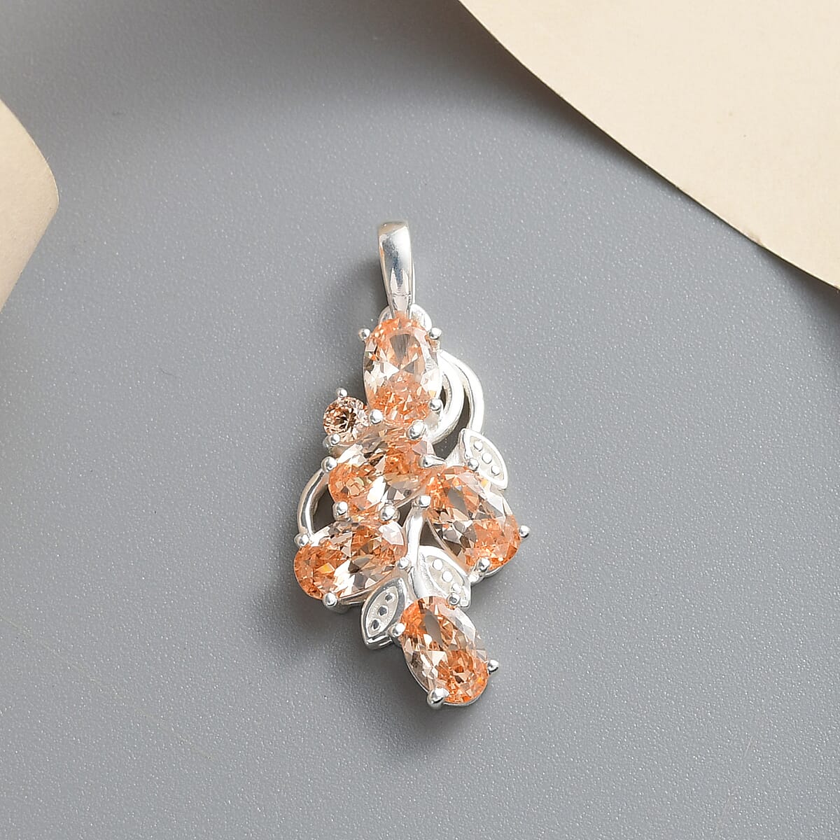 Simulated Champagne Color Diamond Pendant without Chain in Sterling Silver image number 1