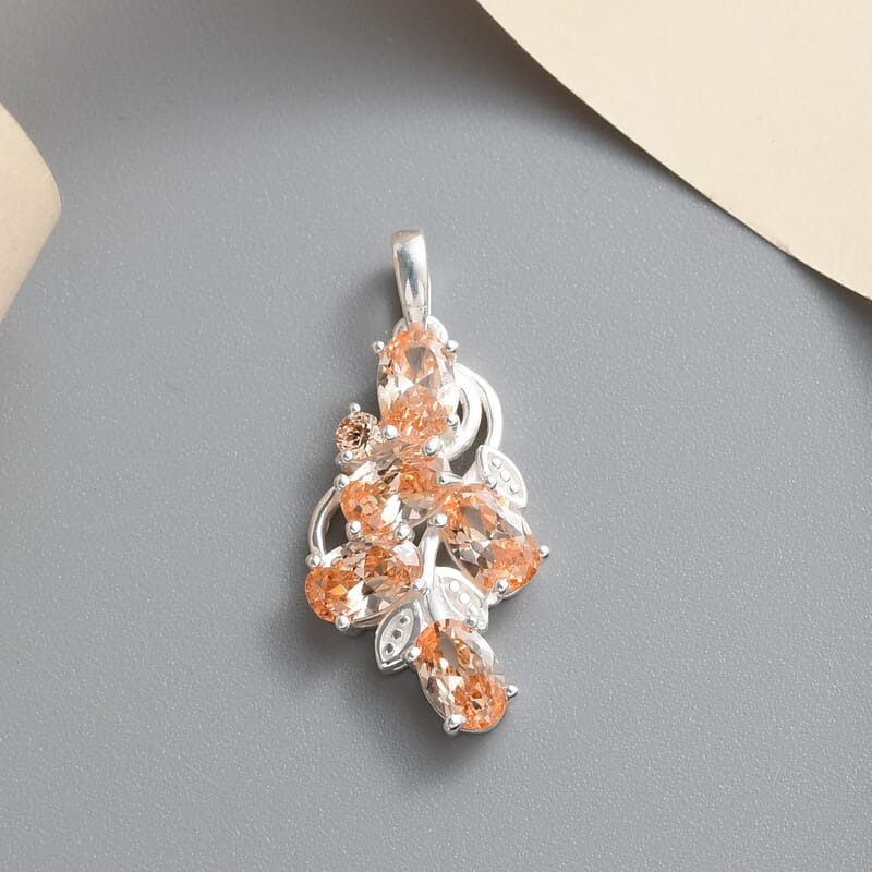 Simulated Champagne Color Diamond Pendant without Chain in Sterling Silver