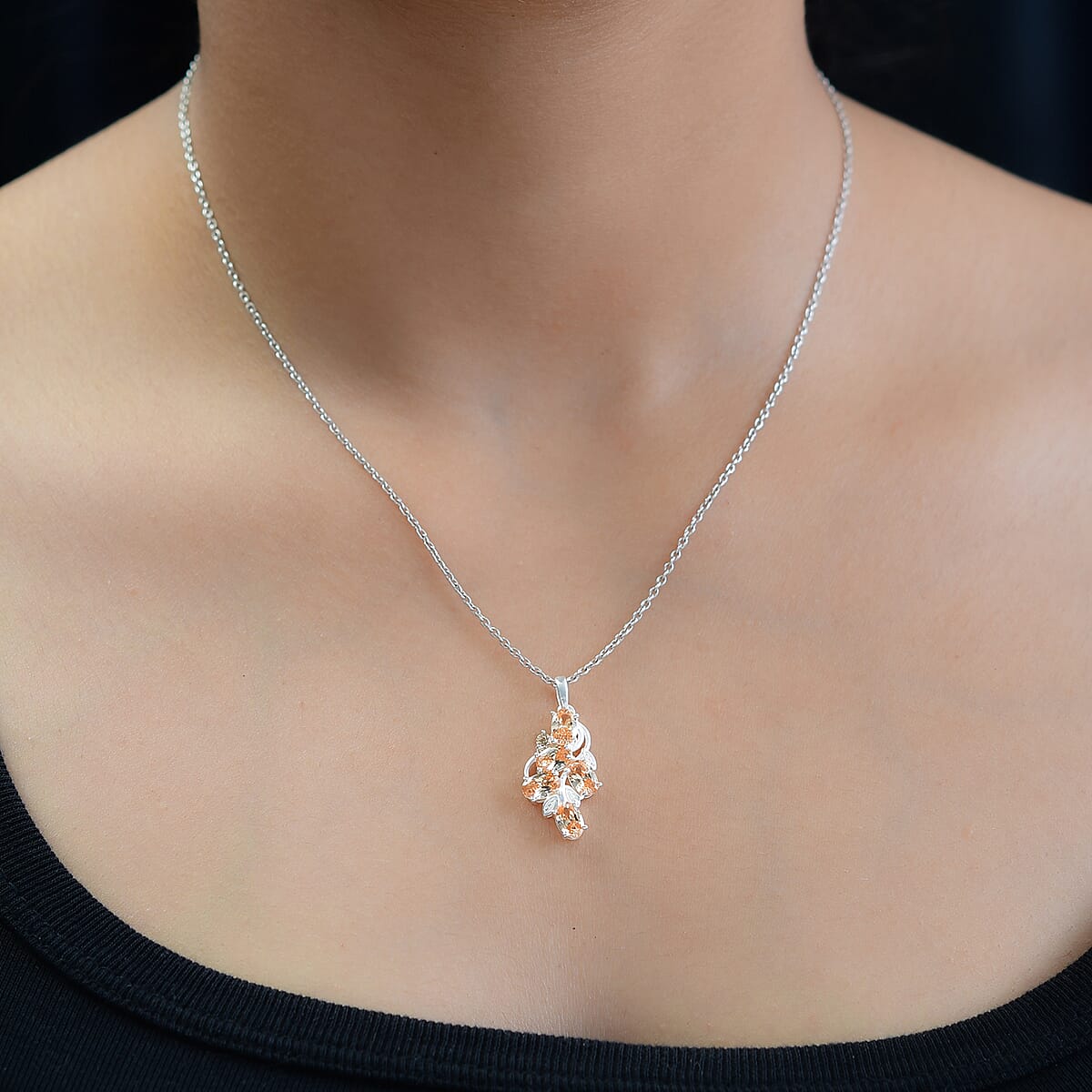Simulated Champagne Color Diamond Pendant without Chain in Sterling Silver image number 2