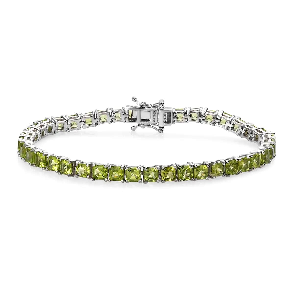 Asscher Cut Arizona Peridot Tennis Bracelet, Platinum Over Sterling Silver Bracelet, Peridot Bracelet, Gifts For Her (7.25 In) 13.85 ctw image number 0