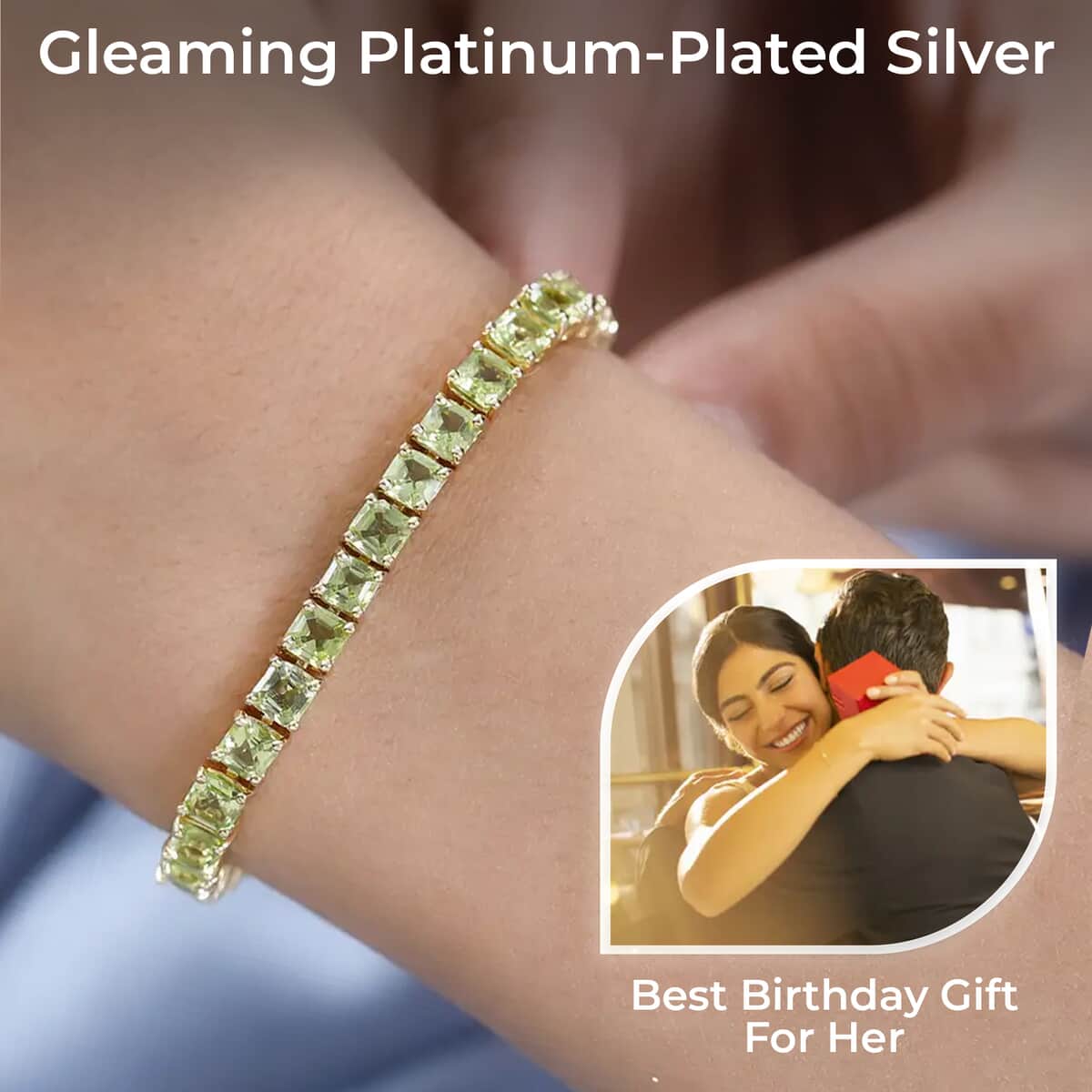 Asscher Cut Arizona Peridot Tennis Bracelet, Platinum Over Sterling Silver Bracelet, Peridot Bracelet, Gifts For Her (7.25 In) 13.85 ctw image number 2