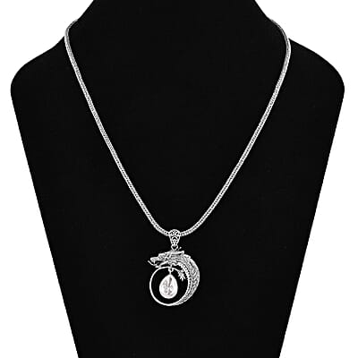 Bali Legacy Polki Moissanite Dragon Pendant Necklace 20 Inches in Sterling Silver 1.00 ctw