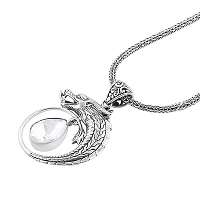 Bali Legacy Polki Moissanite Dragon Pendant Necklace 20 Inches in Sterling Silver 1.00 ctw
