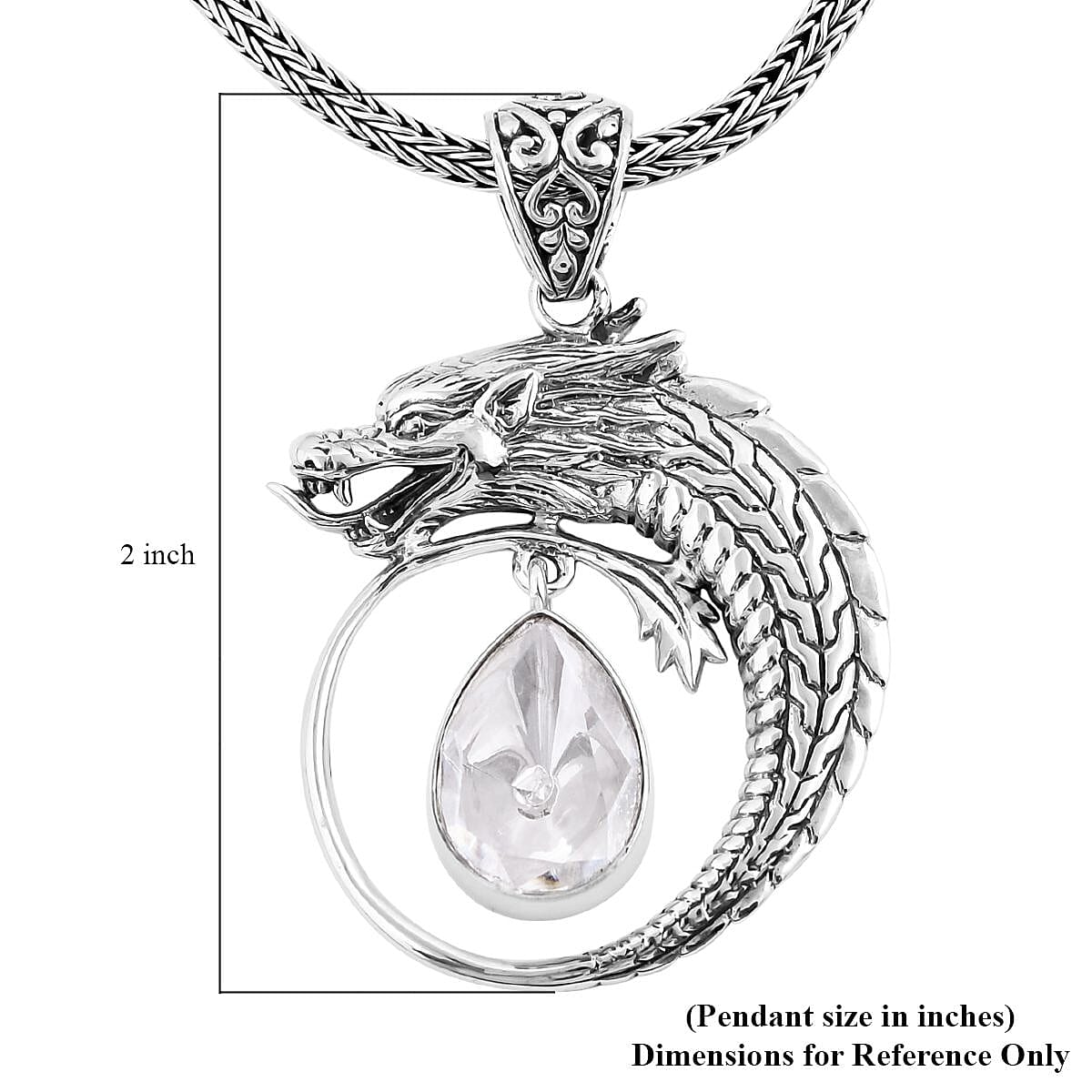 Bali Legacy Polki Moissanite Dragon Pendant Necklace 20 Inches in Sterling Silver 1.00 ctw