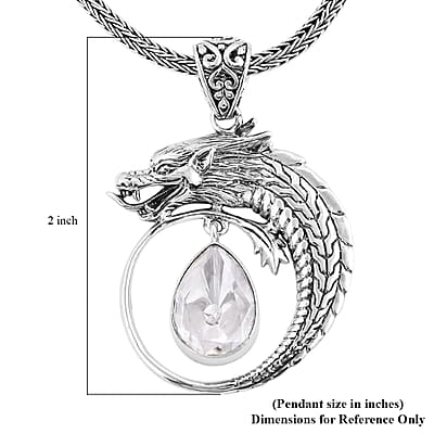 Bali Legacy Polki Moissanite Dragon Pendant Necklace 20 Inches in Sterling Silver 1.00 ctw