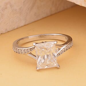 Princess Cut Moissanite Ring in Rhodium Over Sterling Silver (Size 10.0) 2.60 ctw