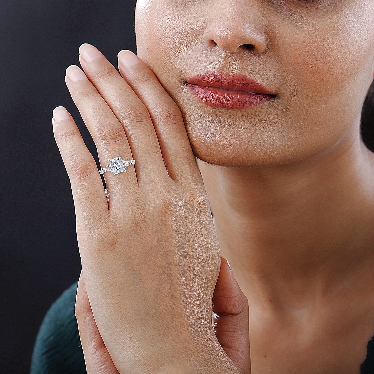 Princess Cut Moissanite Ring in Rhodium Over Sterling Silver (Size 10.0) 2.60 ctw