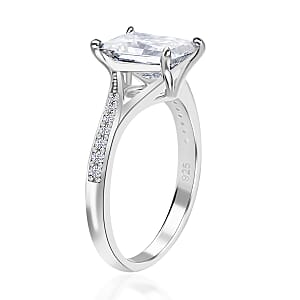 Princess Cut Moissanite Ring in Rhodium Over Sterling Silver (Size 10.0) 2.60 ctw