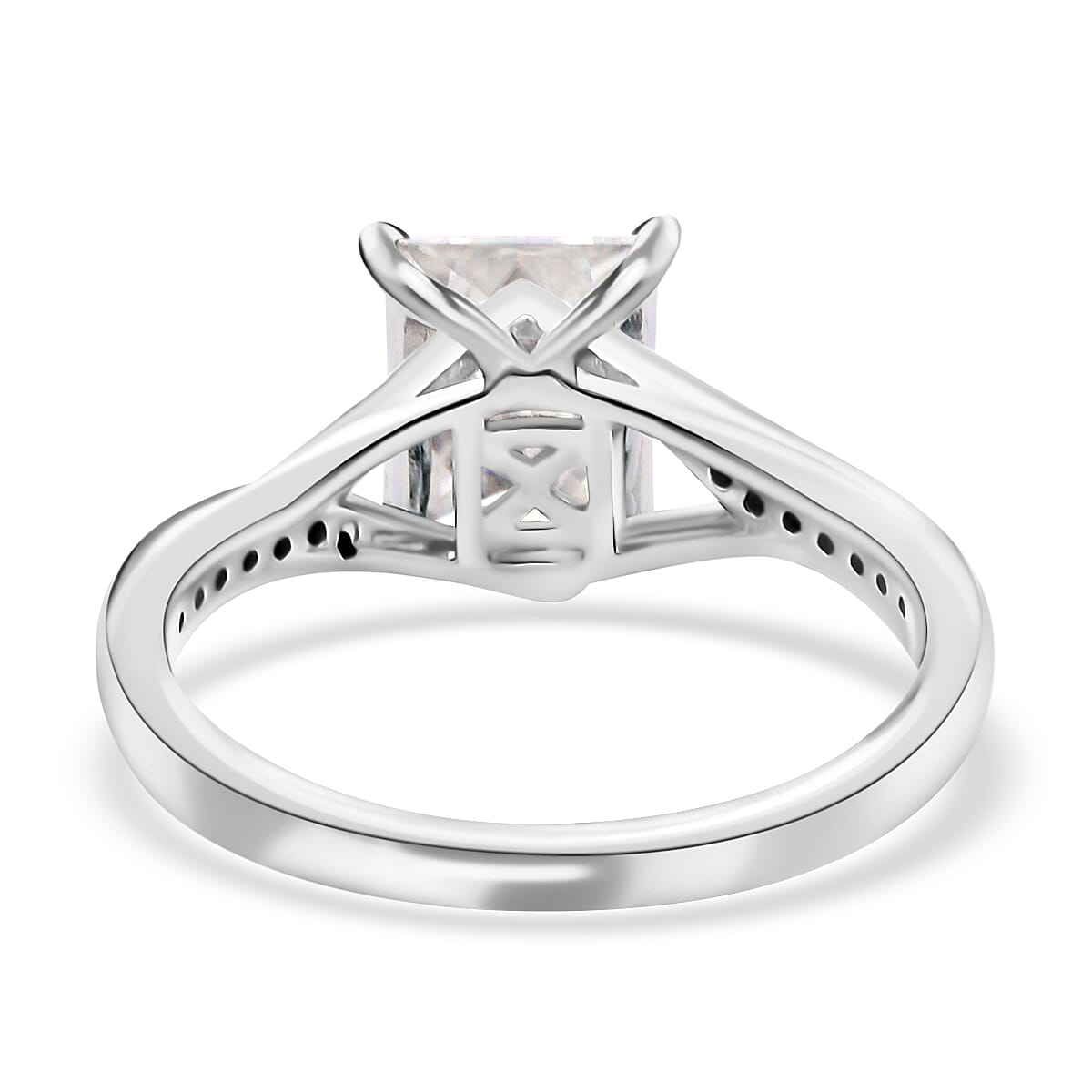Princess Cut Moissanite Ring in Rhodium Over Sterling Silver (Size 10.0) 2.60 ctw